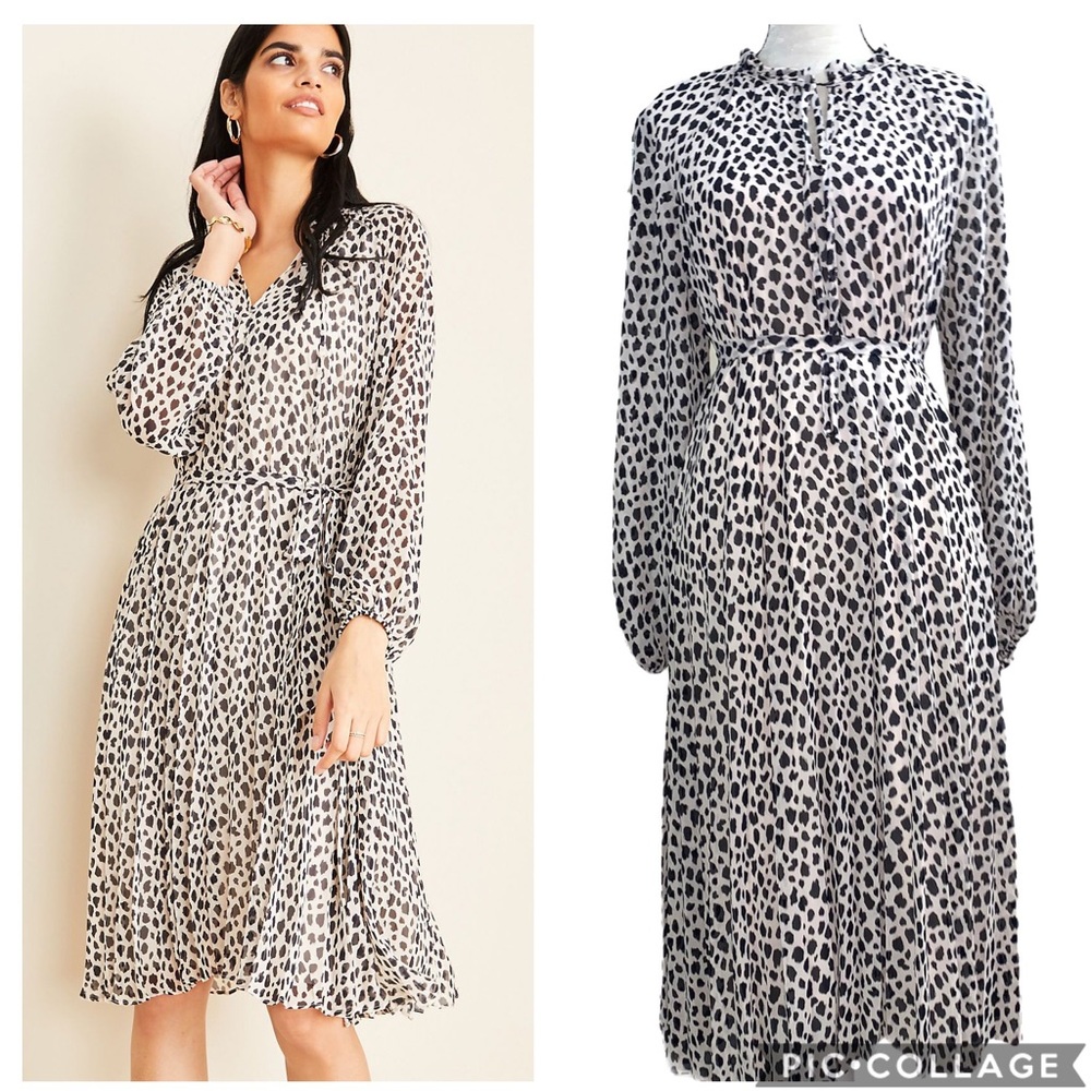 CHEETAH PRINT PLEATED SKIRT DRESS IN IVORY PORCELA